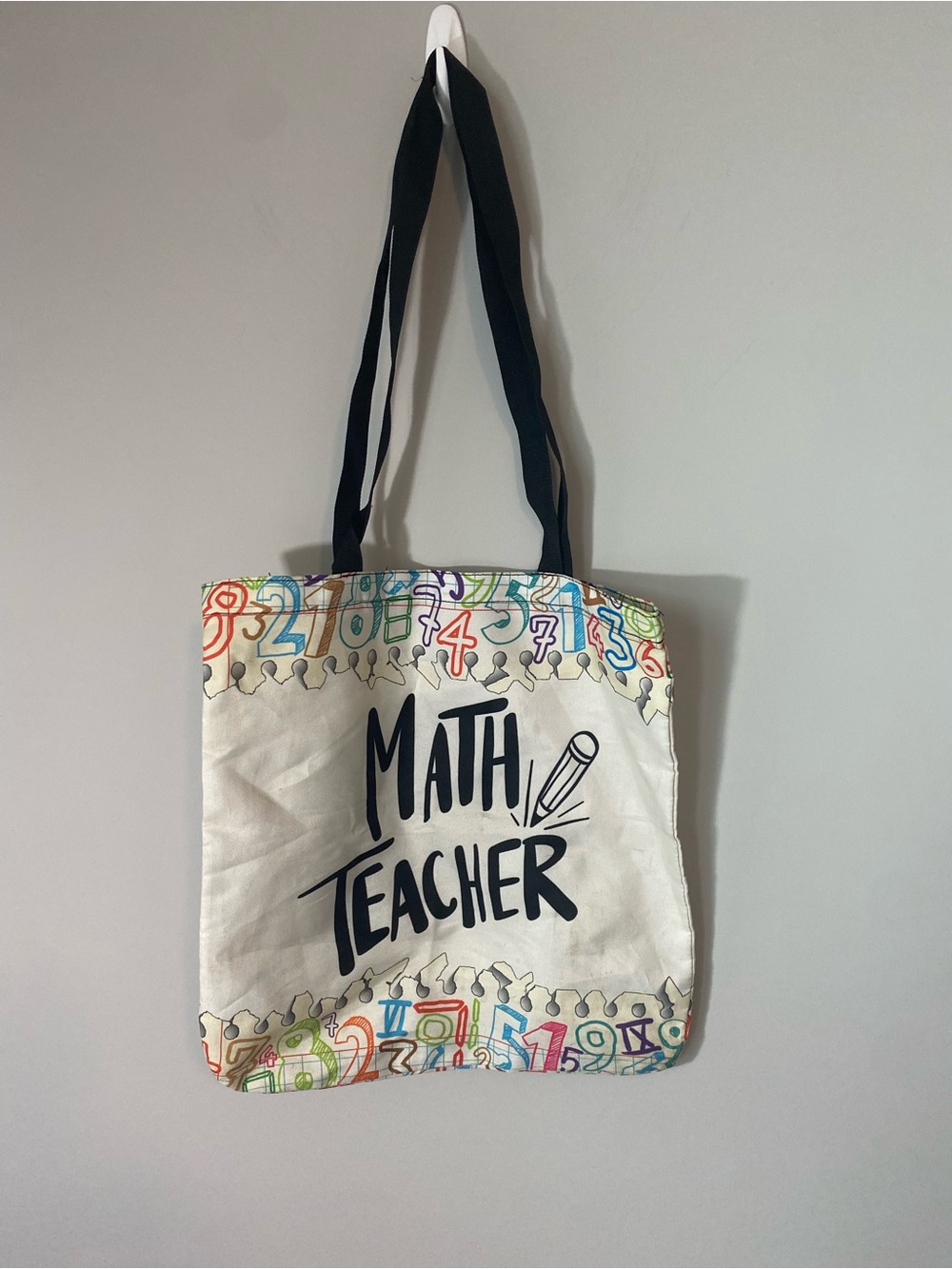 Math Teacher Canvas Tote Bag in Cream with Black Handles